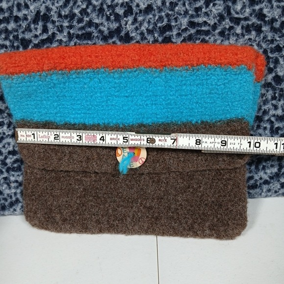 Peace Wool Boho Clutch Hand Bag Snap Button Closure Colorblock 10"x8" - Picture 9 of 10